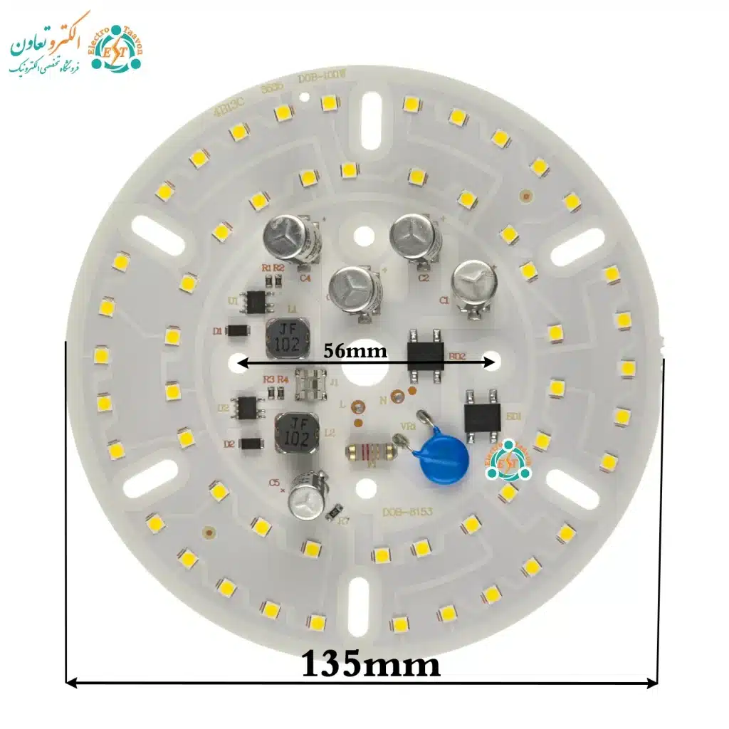 ابعاد چیپ ال‌ای‌دی 100 وات 220 ولت مهتابی خازن دار