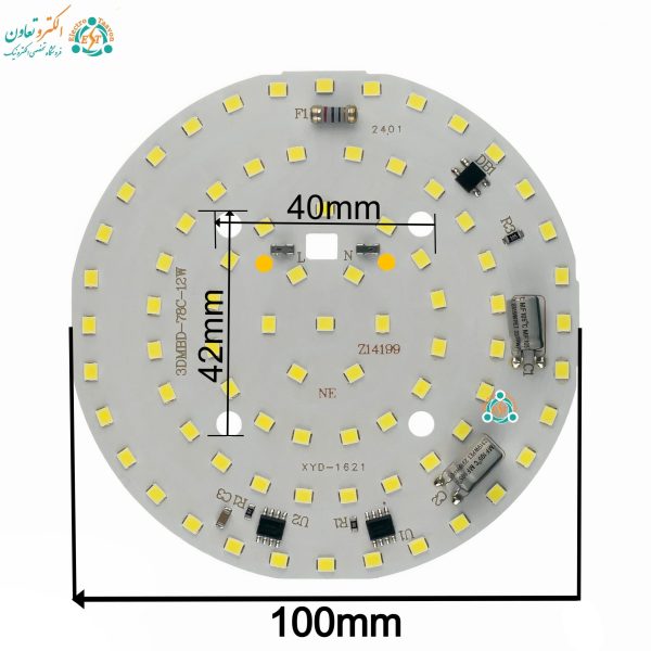 ابعاد ال ای دی پنلی 12 وات 220 ولت آنتی شوک دار قطر 100 میلیمتر