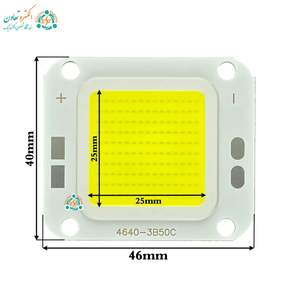 ابعاد چیپ COB 50 وات مهتابی 300mA
