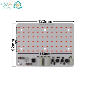ابعاد چیپ بلالی قرمز CG؛ ماژول ۱۲۲ × ۹۲ و بخش SMD برابر ۱۱۳ × ۵۳ میلی‌متر